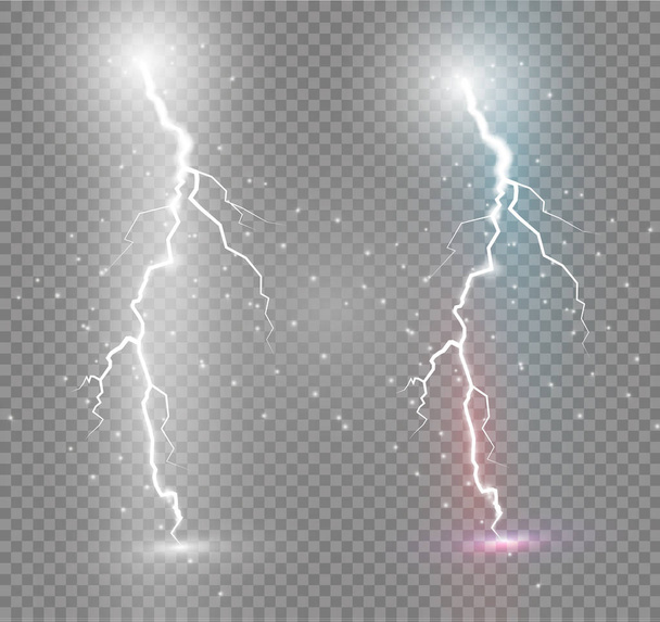 A set of lightning Magic and bright light effects. Vector illustration. Discharge electric current. Charge current. Natural phenomena. Energy effect illustration. Bright light flare and sparks - Vector, Image