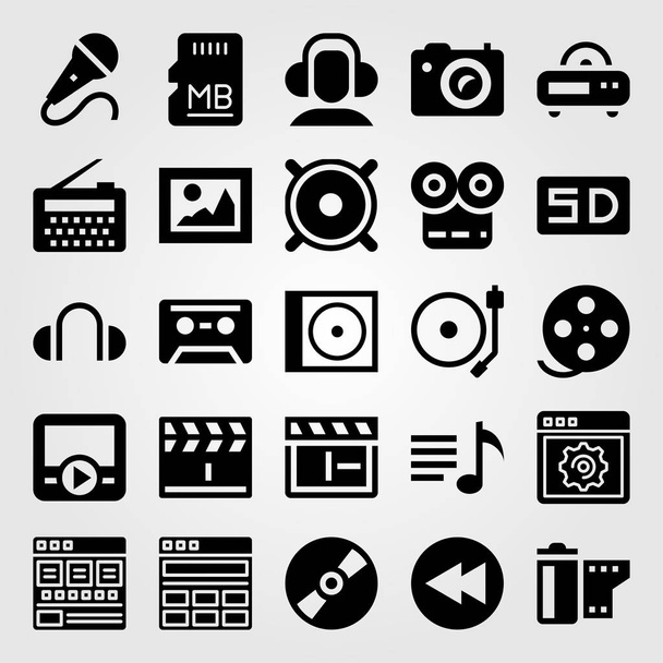 Multimedia icon set vector. picture, movie player, photo camera and clapperboard - ベクター画像