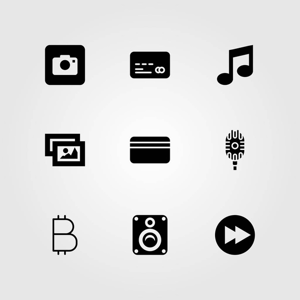 Buttons vector icon set. speaker, credit card, musical note and coin - Вектор,изображение