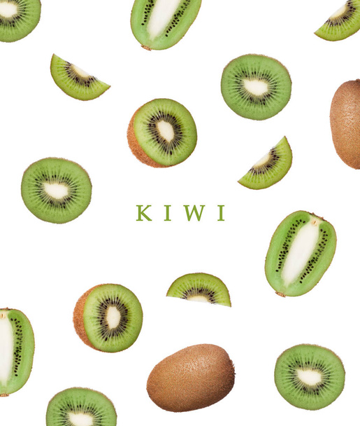 Seamless pattern with kiwi. Tropical abstract concept. Fruit on the white background. - Photo, Image