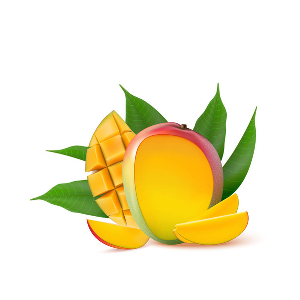 Owoce mango dla świeżego soku, dżem, jogurt, miąższu. yel realistyczny 3D - Wektor, obraz