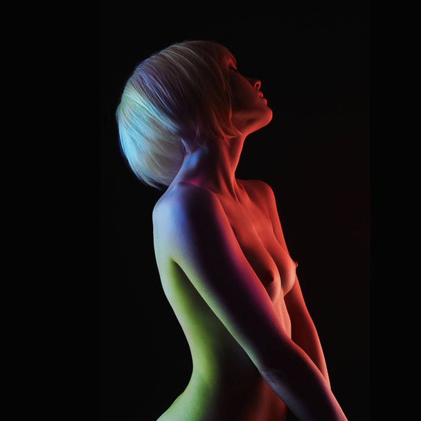 Rainbow Nude Woman, Colorful bright lights - Foto, Imagem