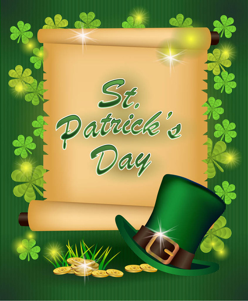 St. Patrick`s Day greeting. Vector illustration. Happy St Patricks Day.Blurred Green Background - Vector, Image