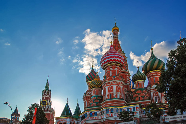 St. Basil cathedral (written in Russian) on the Red Square, Moscow, Russia - Photo, Image