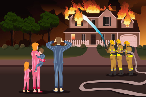 Pompieri che spengono incendi in una casa in fiamme
 - Foto, immagini