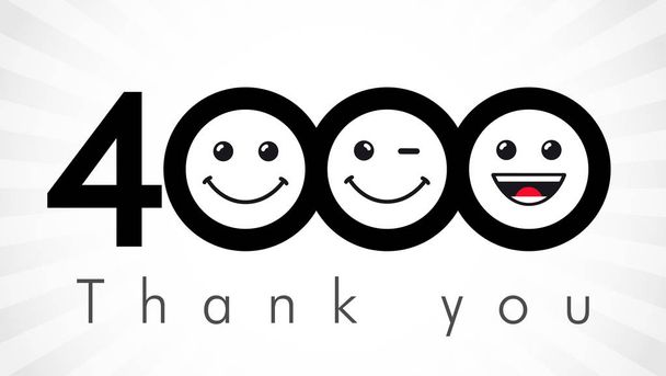 Köszönjük, hogy 4000 követői számok. Kép a net meg két 2 színben, fekete-fehér köszönet, gratulált a(z) szereti, % off kedvezmény. Kerek elszigetelt emoji mosolygós arcok emberek. Absztrakt ünneplése emblémát. - Vektor, kép