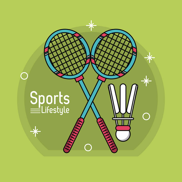 barevný plakát Sportovní životní styl s ikonami badminton - Vektor, obrázek