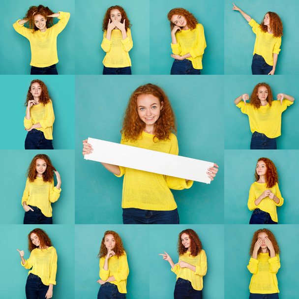 Emotions set of young woman at studio background - Photo, Image
