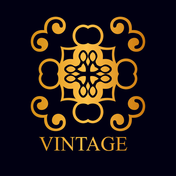 Vintage decoratieve gouden logo sjabloon met tekst. Vectorillustratie - Vector, afbeelding