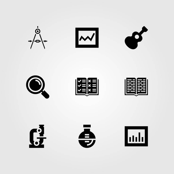 Education vector icon set. analytics, microscope, flask and loupe - Vecteur, image