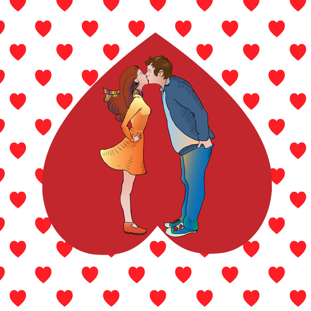 Kissing couple in heart. Vector illustration - Vector, Image