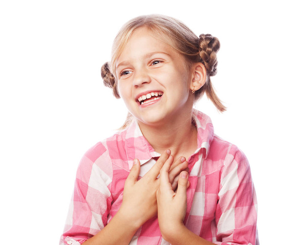 Photo of laughing beautiful happy girl looking at camera isolate - Photo, Image