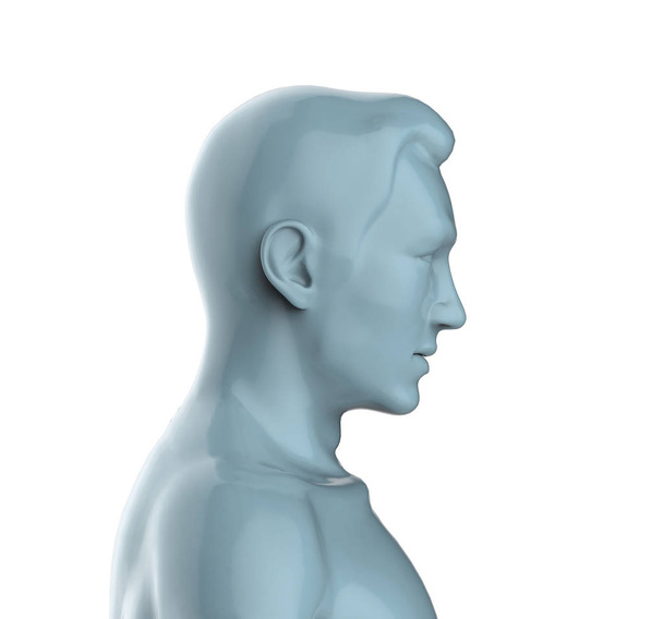 gri erkek baş 3D render. Beyaz izole - Fotoğraf, Görsel