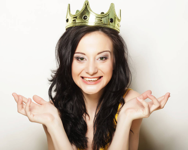 pretty brunette woman wearing crown - Photo, Image