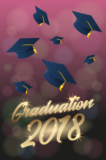 Αποφοίτηση 2018 αφίσα ή πρότυπο flyer με καπέλο ή κονιάματα του σκάφους. - Διάνυσμα, εικόνα