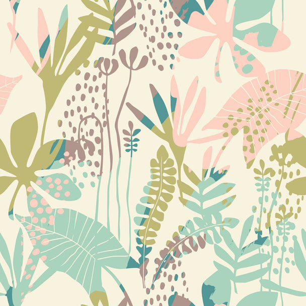Abstract floral seamless pattern with trendy hand drawn textures. - Вектор,изображение