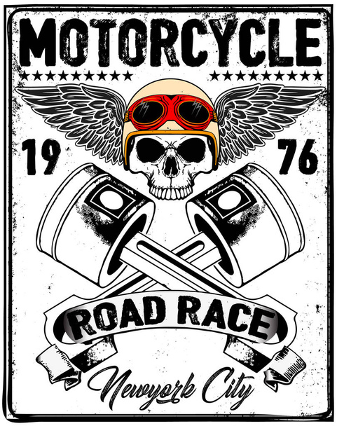 Motorradrennsport Typografie Grafiken und Poster. Totenkopf und alt  - Vektor, Bild