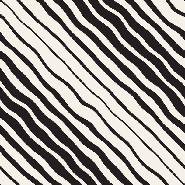 Vector Seamless Black and White Hand Drawn Diagonal Wavy Lines Pattern. Абстрактный фоновый дизайн - Вектор,изображение