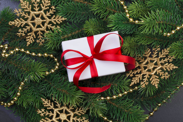 Gift box and christmas tree branches - Foto, Imagen