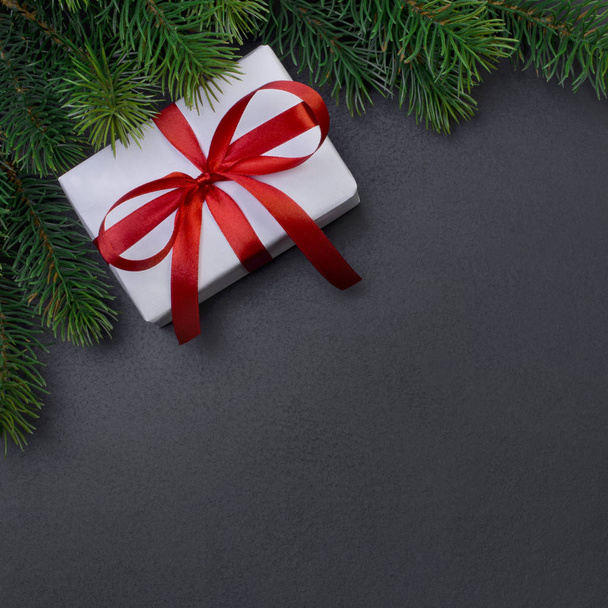 Christmas tree branch and gift box - Фото, зображення