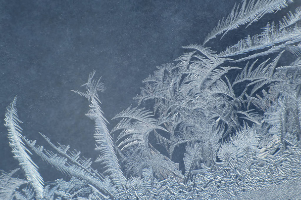 le gel inhabituel sur une fenêtre d'hiver - Photo, image