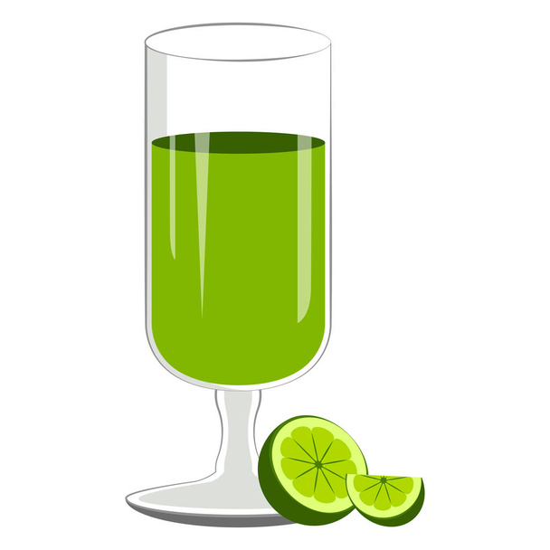 Green cocktail with a lemon slice - Vector, afbeelding