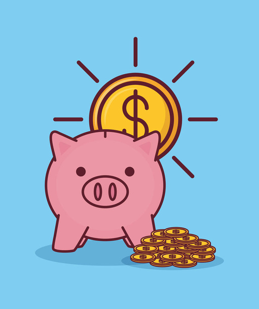 Piggy bank en geld gerelateerde pictogrammen - Vector, afbeelding