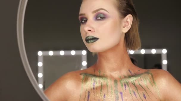 Fashion Green Sexy Lips and Closeup. Open Mouth. Make up concept. Kiss - Footage, Video