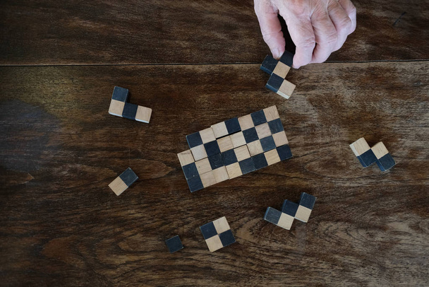 wood block puzzle game. education & leisure concept. growth, suc - Φωτογραφία, εικόνα