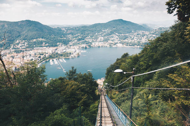 Spectacular viewpoint of Lake Como from the funicular - Brunate, Como, Italy - Lombardys - Photo, Image