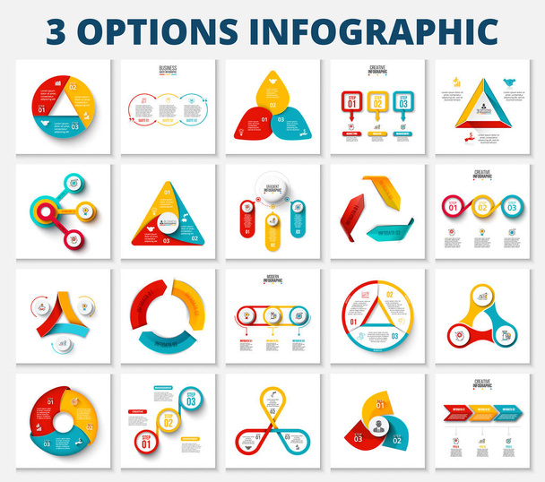 Vector bundle infographics elements. Business template presentations. Circles, triangles, arrows and other abstract elements with 3 steps, options, parts or processes. - Vector, Image