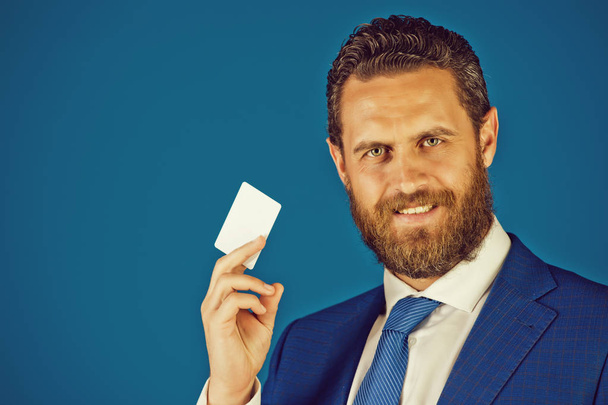 office man with paper credit card, business ethics and fashion - Fotó, kép
