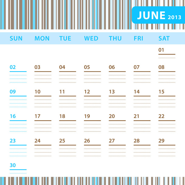 Calendário de Planejamento - Junho 2013
 - Vetor, Imagem