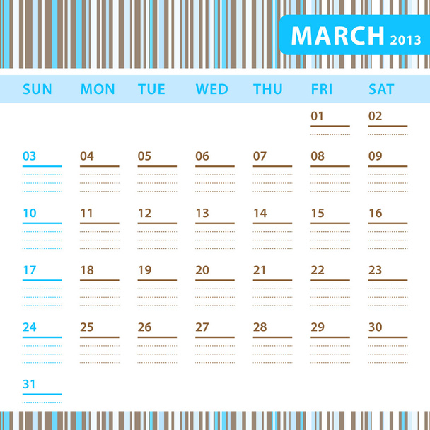 planowanie kalendarza - marzec 2013 - Wektor, obraz