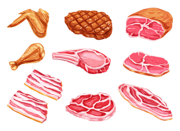 Vector meat products watercolor paint icons - Vector, Image
