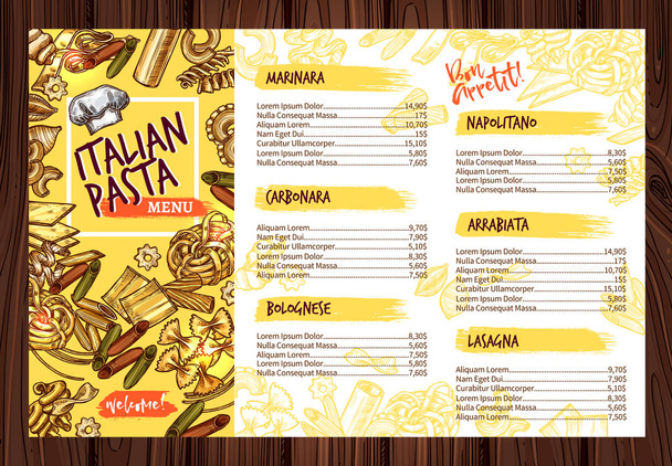 Vector Italian pasta restaurant menu template - Vector, Image