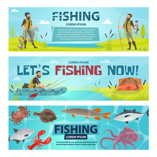 Vector fisherman sport fishing vector banners - Vector, Image