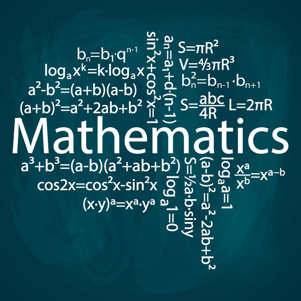 Mathematical formulas are presented in the form of a brain drawn on a school board. Vector illustration - Vector, Image