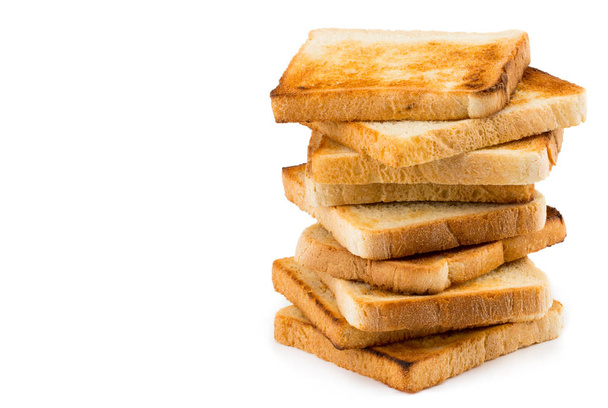 トーストのパンがコピー spac で白い背景で隔離のスタック - 写真・画像