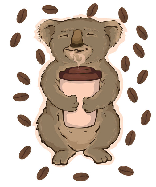 Koala, sedí na stromě a voňavé kávy - Vektor, obrázek