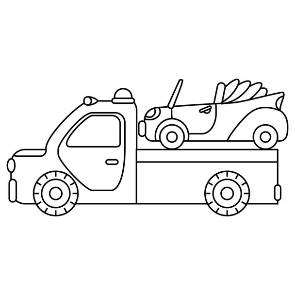 Odtahové vozidlo pro přepravu nouzových automobily. Ilustrace izolované na bílém pozadí - Vektor, obrázek