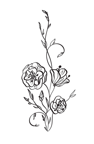 Kézzel rajzolt Wild rose virág vektoros rajz és vázlat, vonalas fehér háttérrel - Vektor, kép
