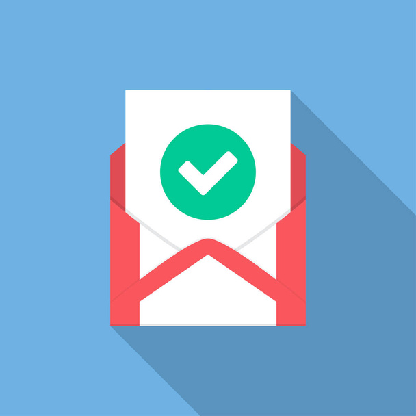 封筒文書と丸い緑色のチェック マークのアイコン。ベクトル図 - ベクター画像