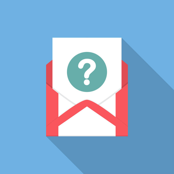 Umschlag mit Dokument und rundem blauem Fragezeichen. Vektorillusion - Vektor, Bild