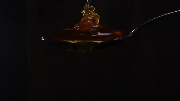 Miel verse dans et déborde cuillère en métal
 - Séquence, vidéo