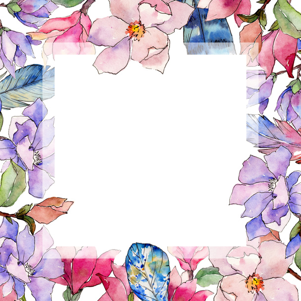 Wildflower magnolia flower frame in a watercolor style. - Foto, Bild