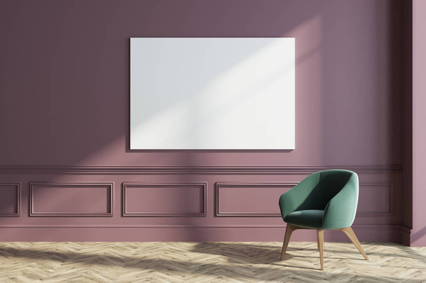 Purple living room, armchair, poster - Foto, Imagem
