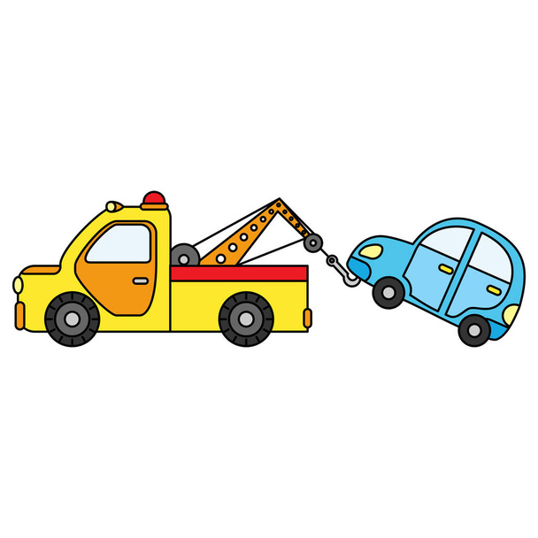 Красочный буксировочный грузовик для перевозки автомобилей скорой помощи. Иллюстрация выделена на белом фоне
 - Вектор,изображение