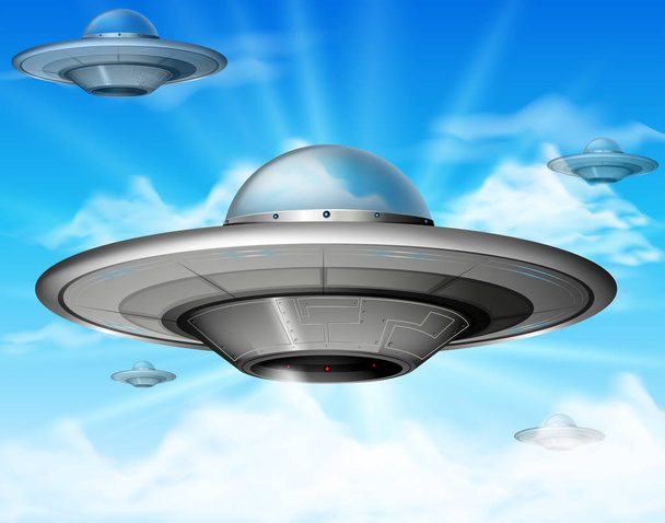 UFO flying in blue sky - Vektör, Görsel