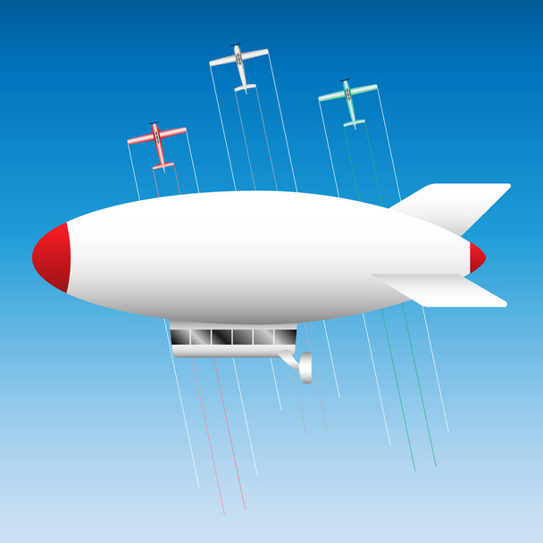 The airship and three light aircraft in the sky - Vector, Image